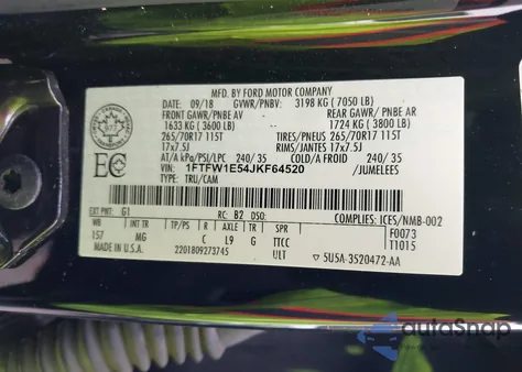 2018 Ford F-150 Xlt из США, поврежденный, VIN 1FTFW1E54JKF64520